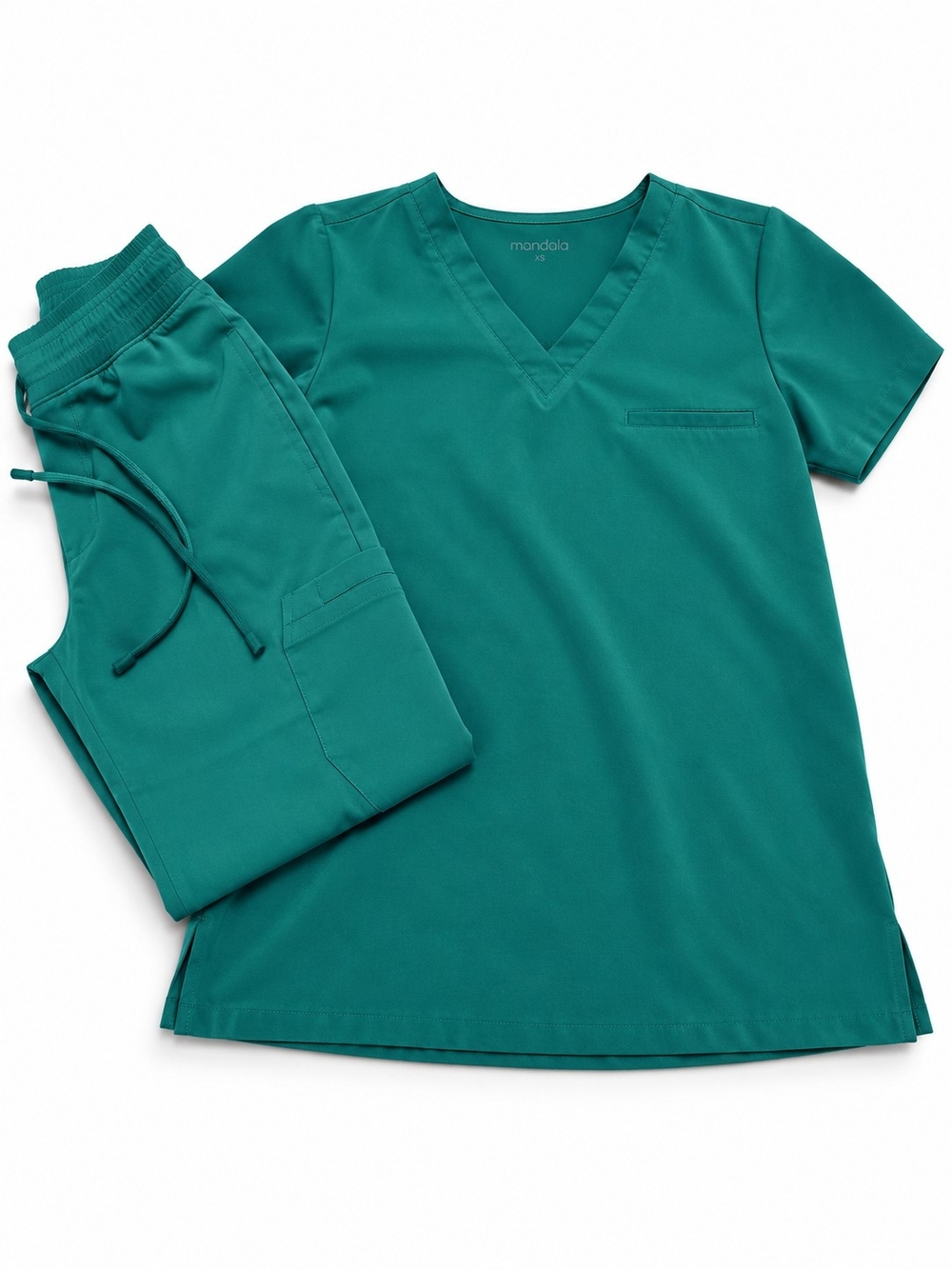 Mandala XS Teal Scrub Set V Neck Top Straight Leg Cargo Pants